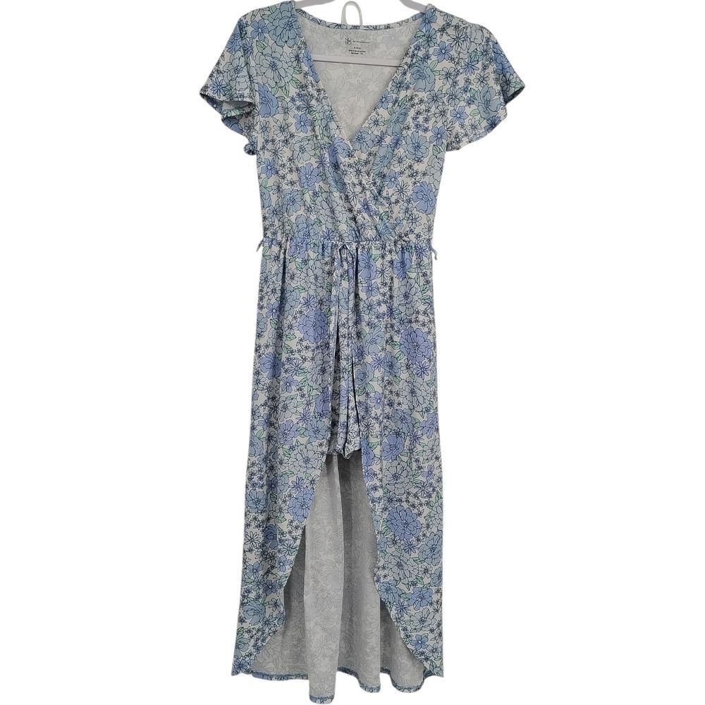 No Boundaries Floral Wrap Dress Shorts Blue Flowers Green Small 3-5